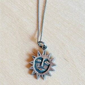 Silver Sun Face Pendant Necklace
